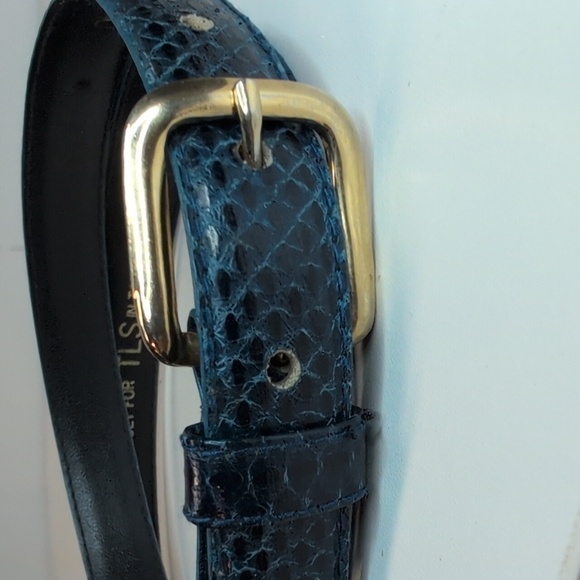 Snake Skin Vintage Square Gold Tone Buckle Skinny Glossy Belt TLS Size Large - Picture 2 of 5